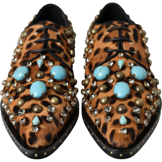 Brown Leopard Hair Crystal Dress Broque Shoes