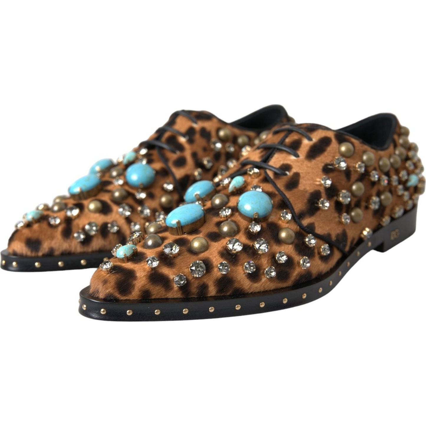 Brown Leopard Hair Crystal Dress Broque Shoes