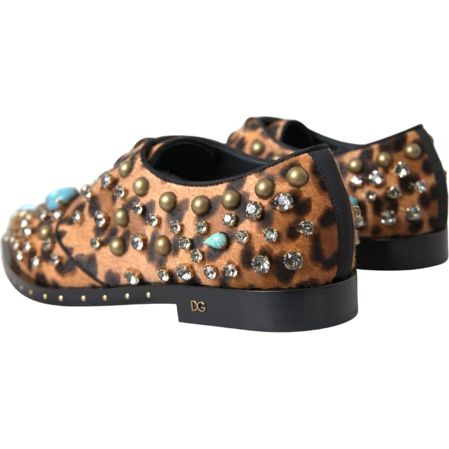 Brown Leopard Hair Crystal Dress Broque Shoes