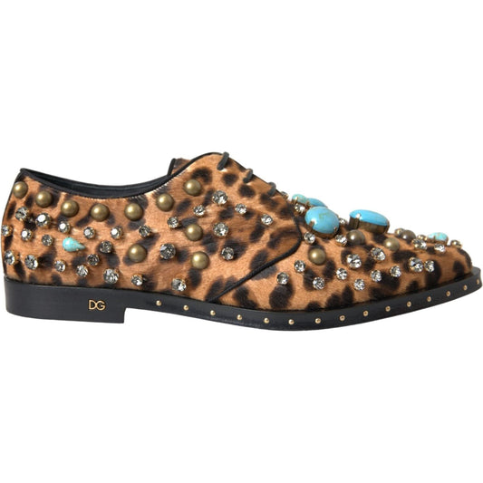 Dolce & Gabbana Brown Leopard Hair Crystal Dress Broque Shoes Dolce & Gabbana