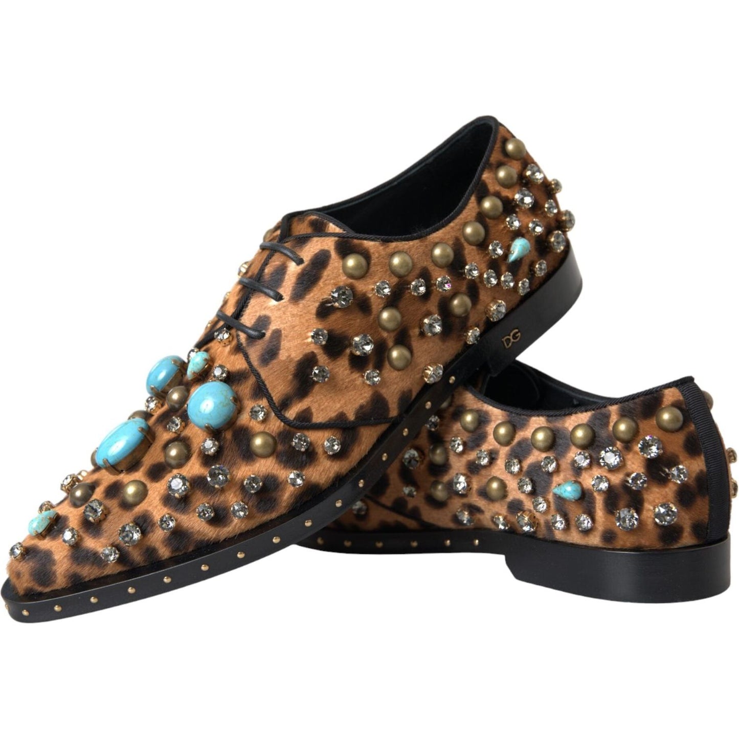 Brown Leopard Hair Crystal Dress Broque Shoes