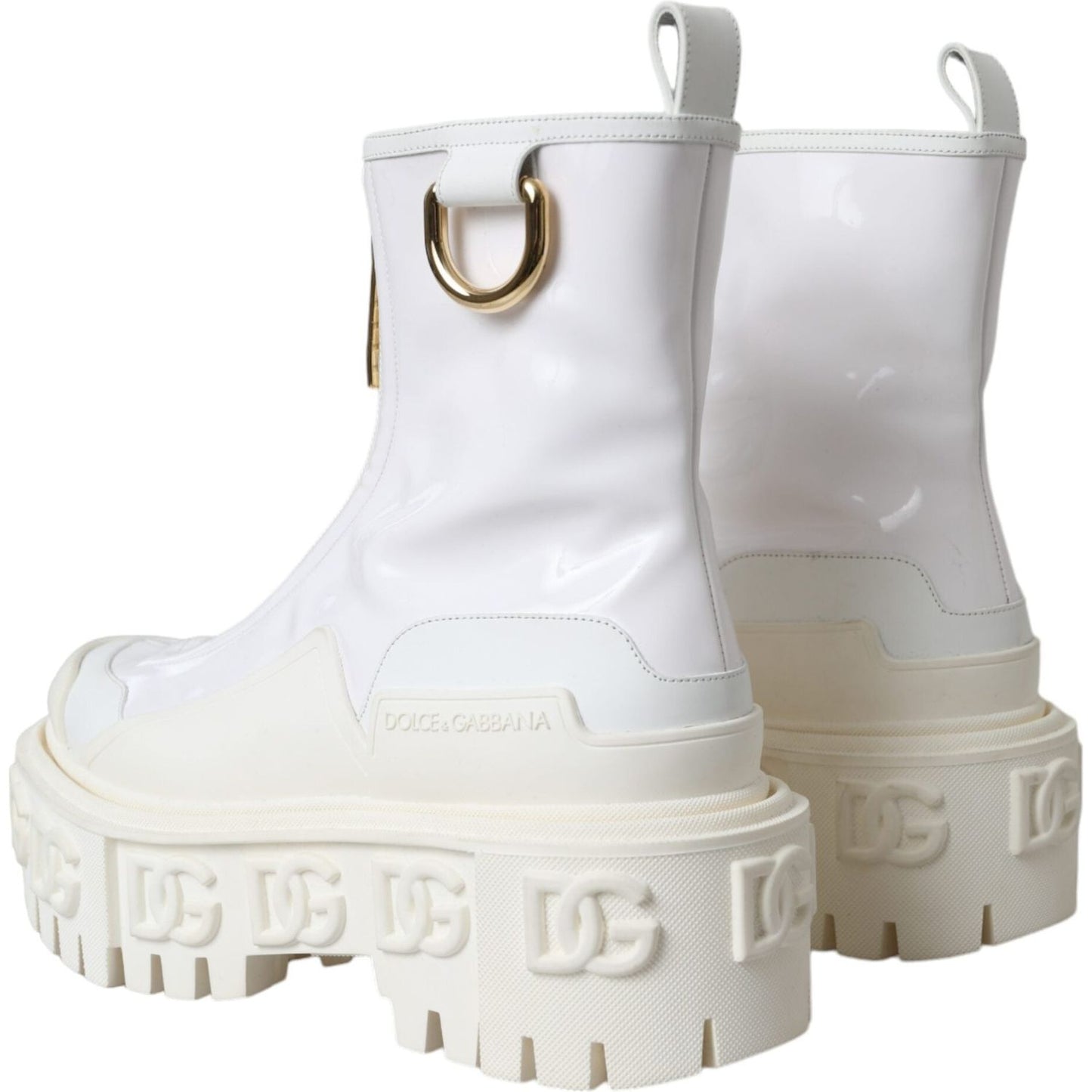 White Leather Rubber Logo Ankle Boots Shoes