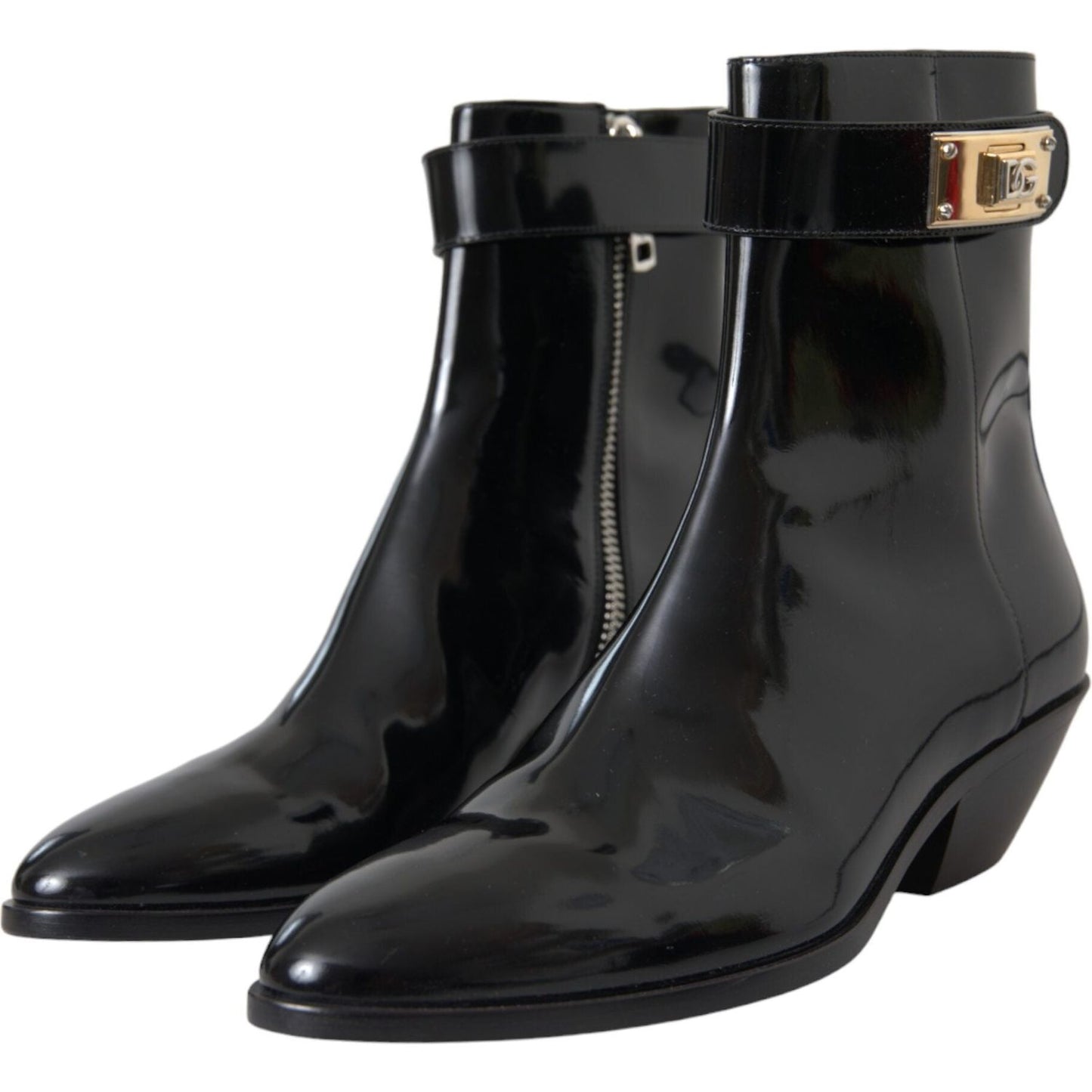 Black Logo Appliqué Leather Ankle Boots Shoes