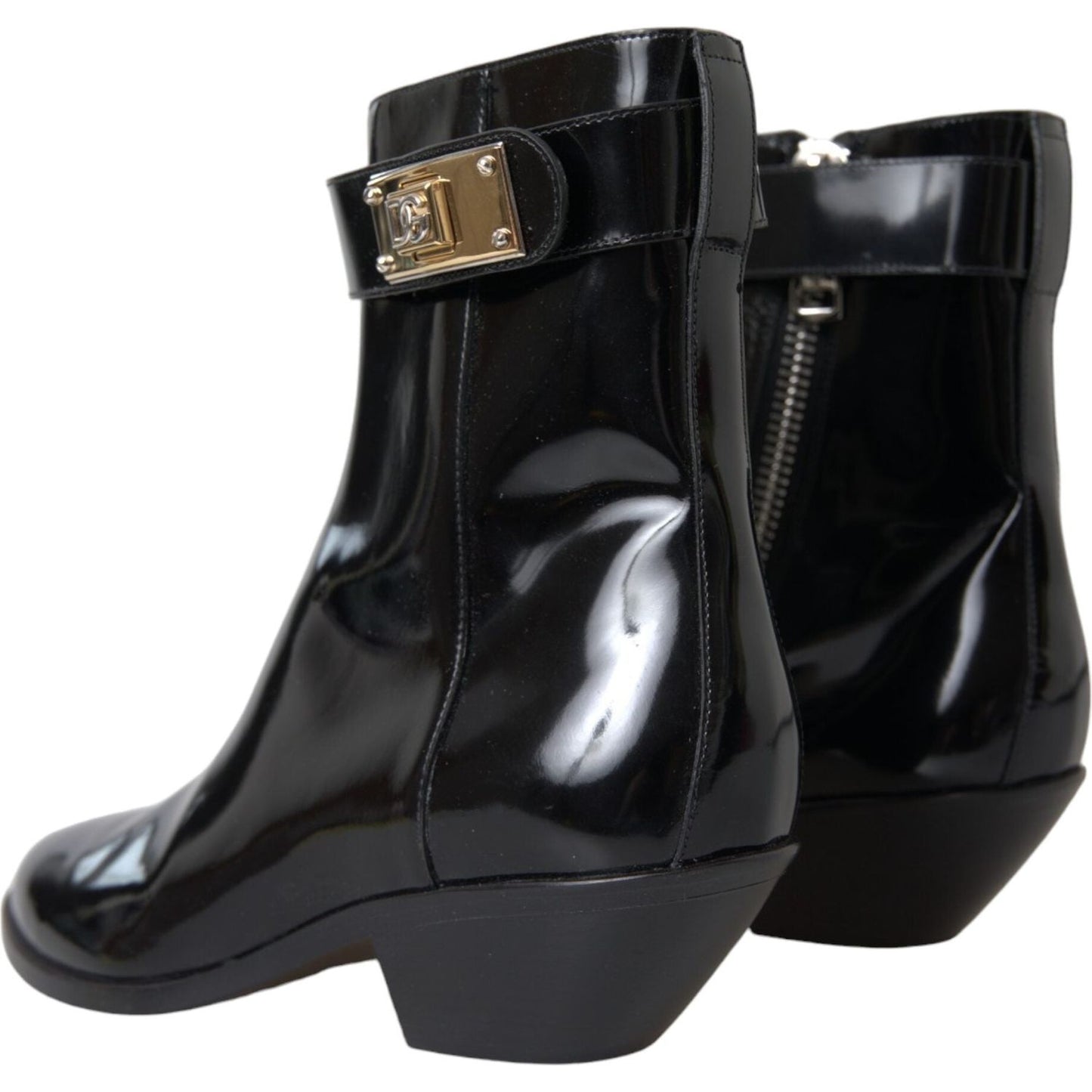 Black Logo Appliqué Leather Ankle Boots Shoes