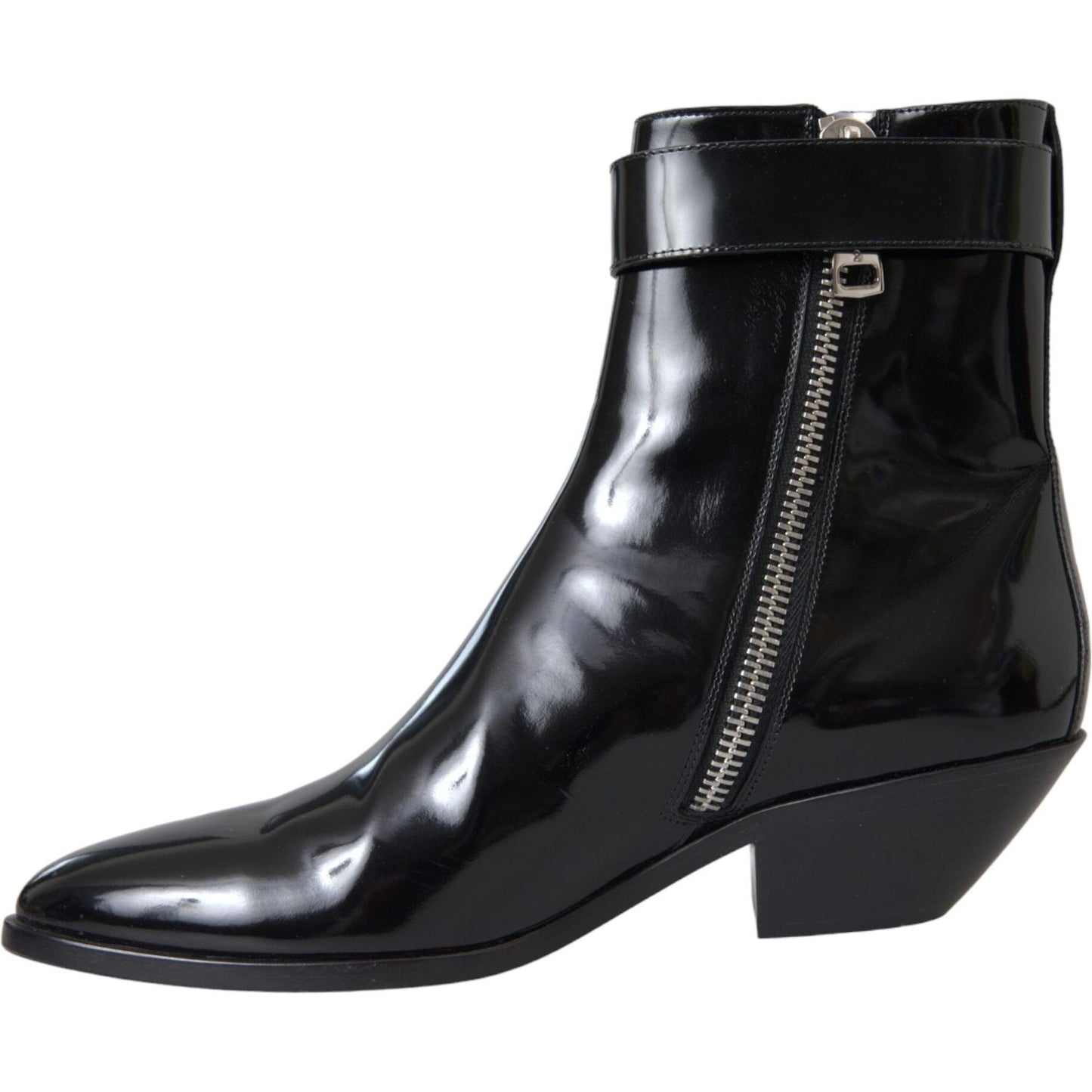 Black Logo Appliqué Leather Ankle Boots Shoes