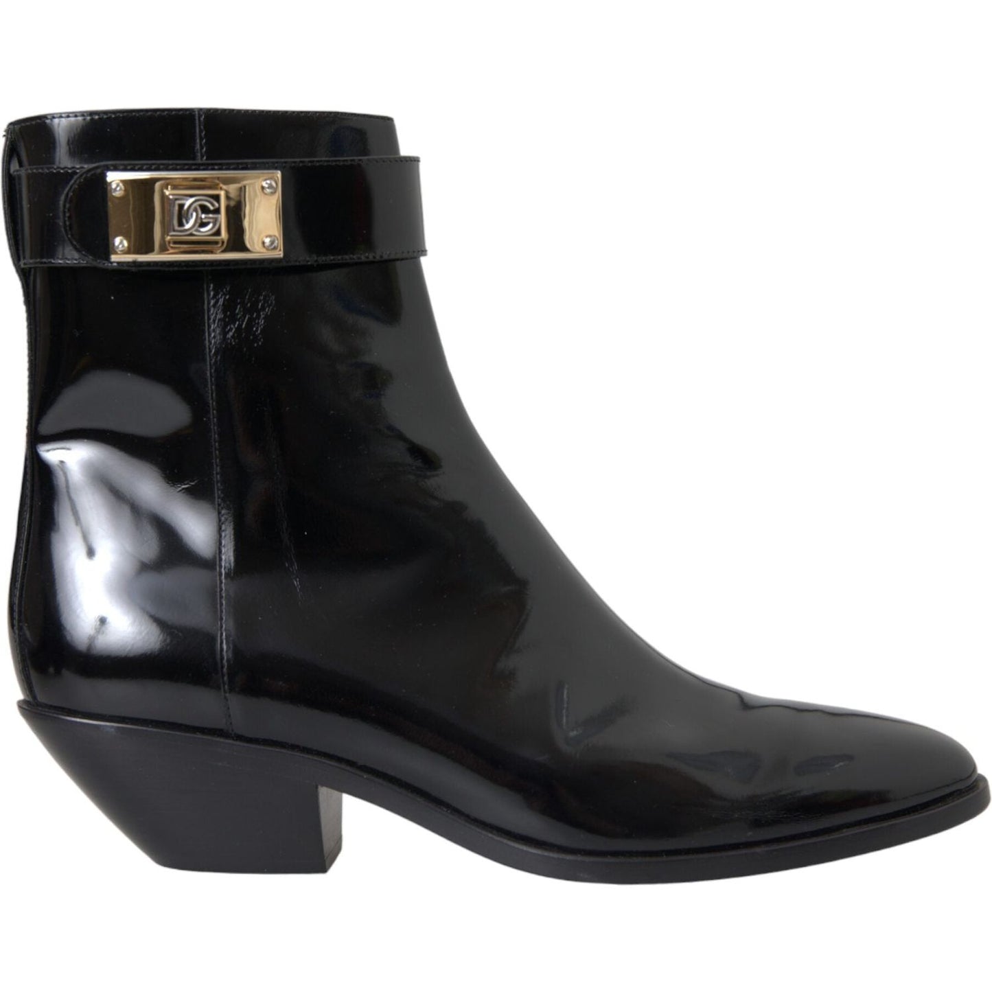 Black Logo Appliqué Leather Ankle Boots Shoes