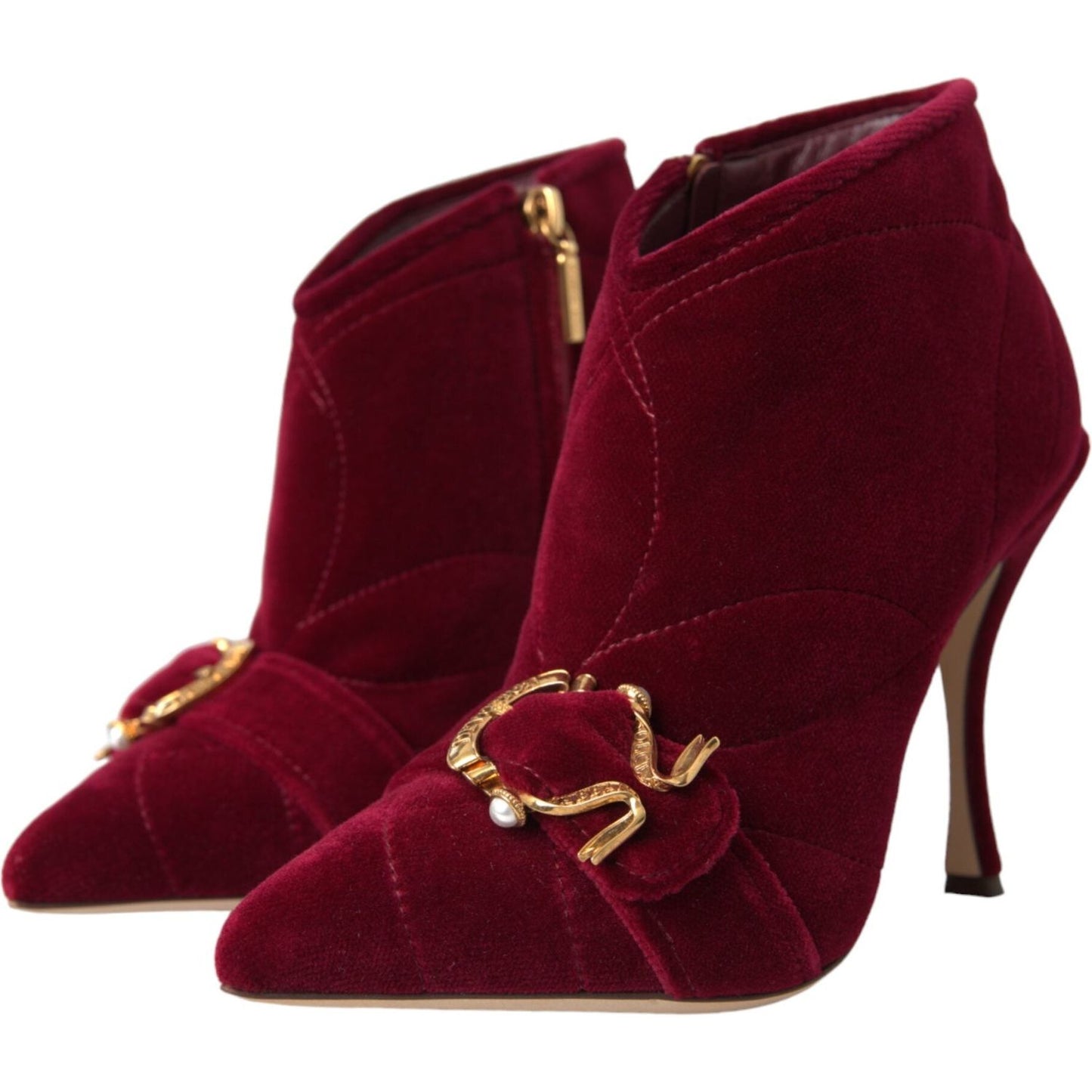 Dark Red Velvet Devotion Buckle Boots Shoes