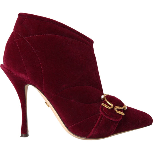 Dark Red Velvet Devotion Buckle Boots Shoes