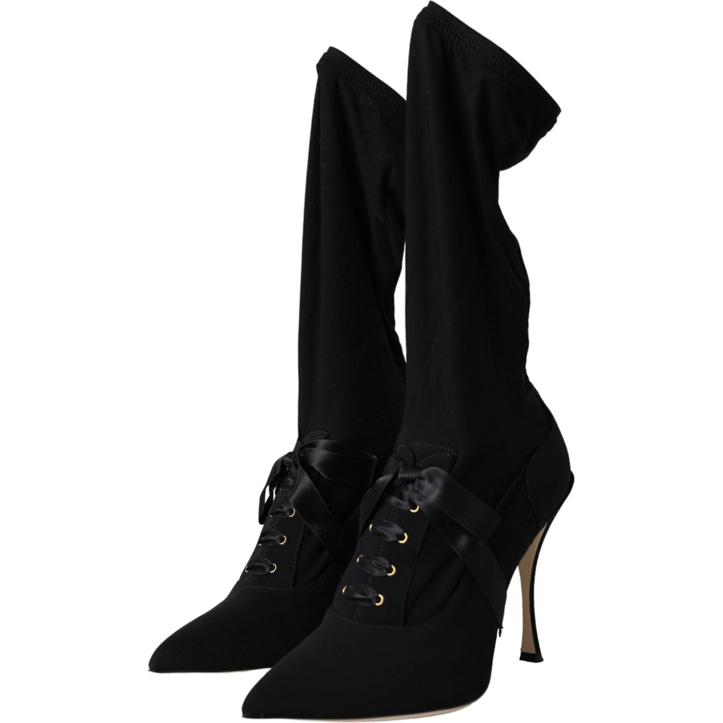 Dolce & Gabbana Black Stiletto Heels Mid Calf Boots Shoes