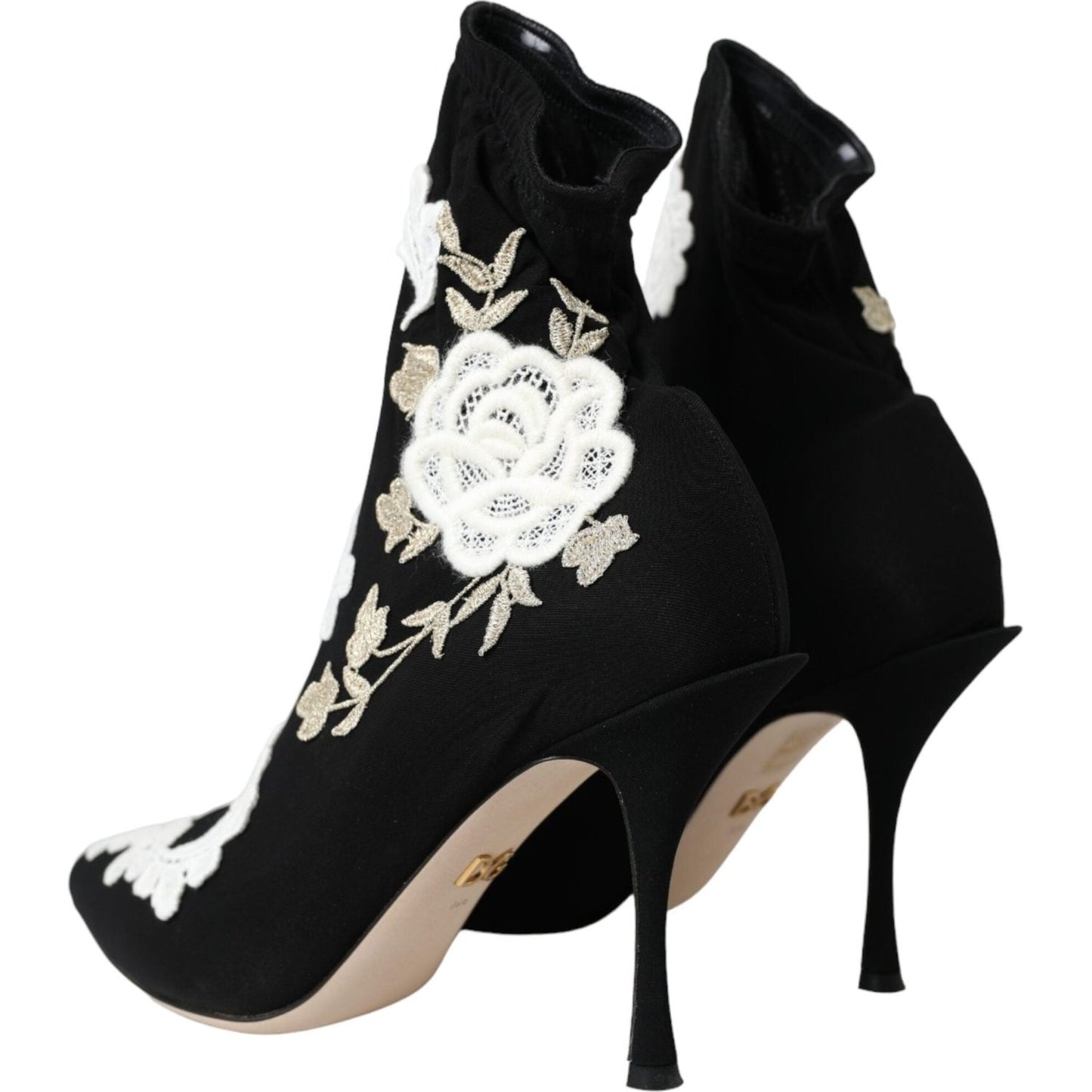 Black White Embroidery Slip On Boots Shoes