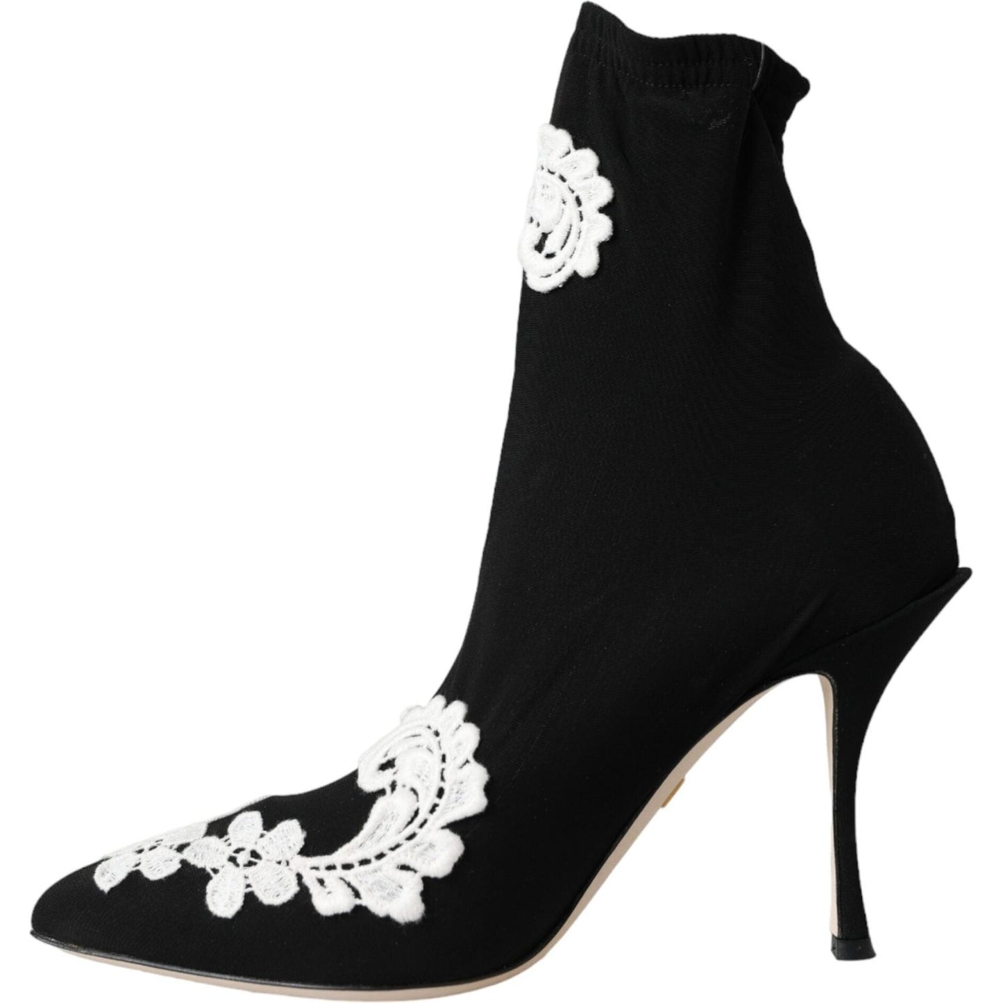 Black White Embroidery Slip On Boots Shoes