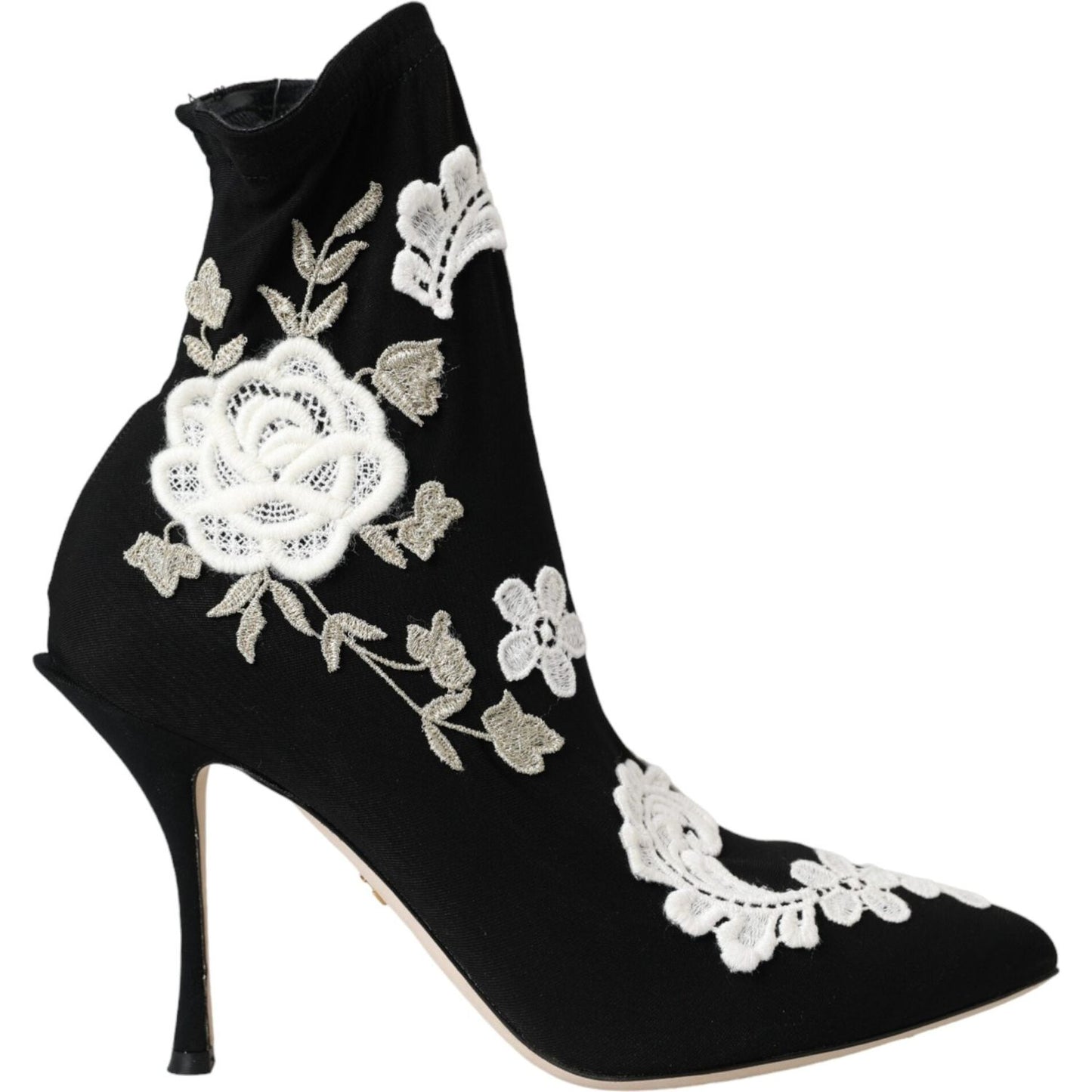 Black White Embroidery Slip On Boots Shoes