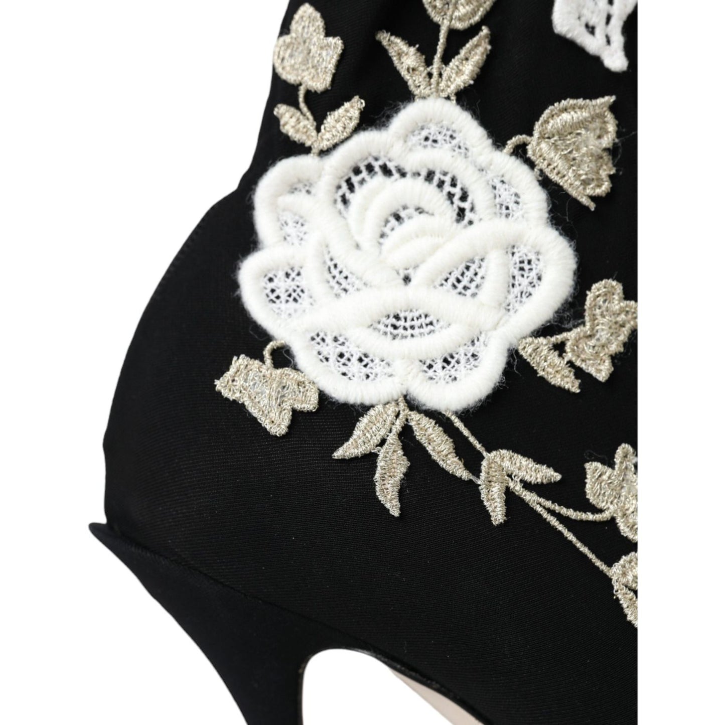 Black White Embroidery Slip On Boots Shoes