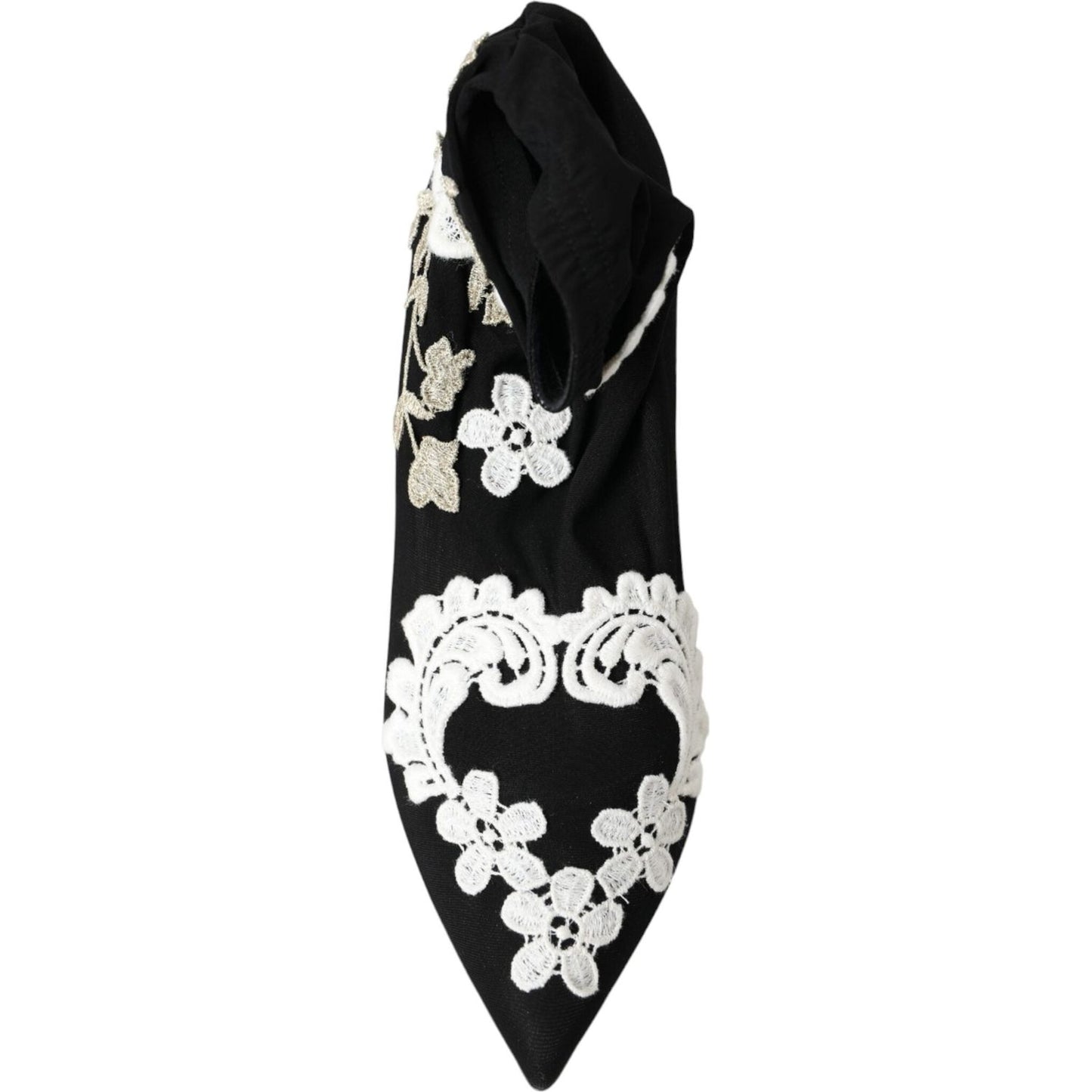 Black White Embroidery Slip On Boots Shoes