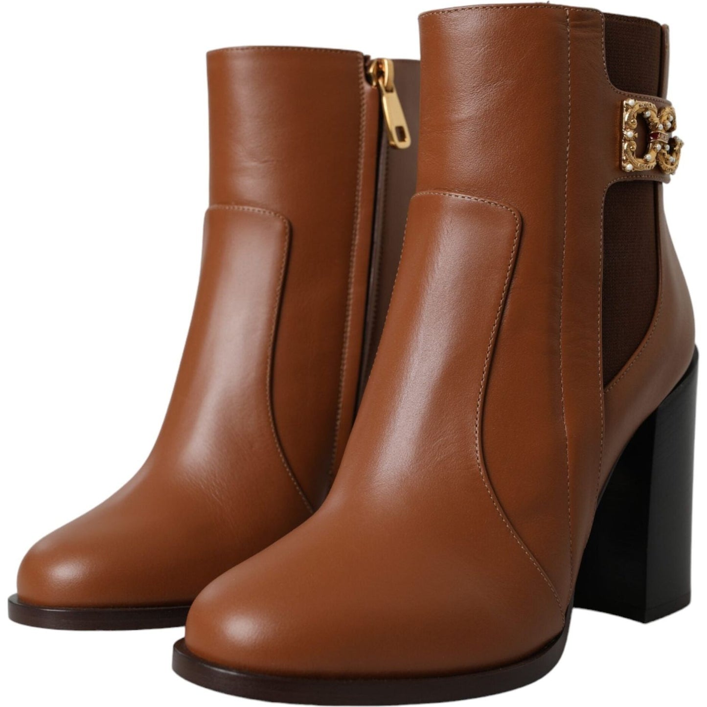 Brown Leather AMORE Heels Ankle Boots Shoes