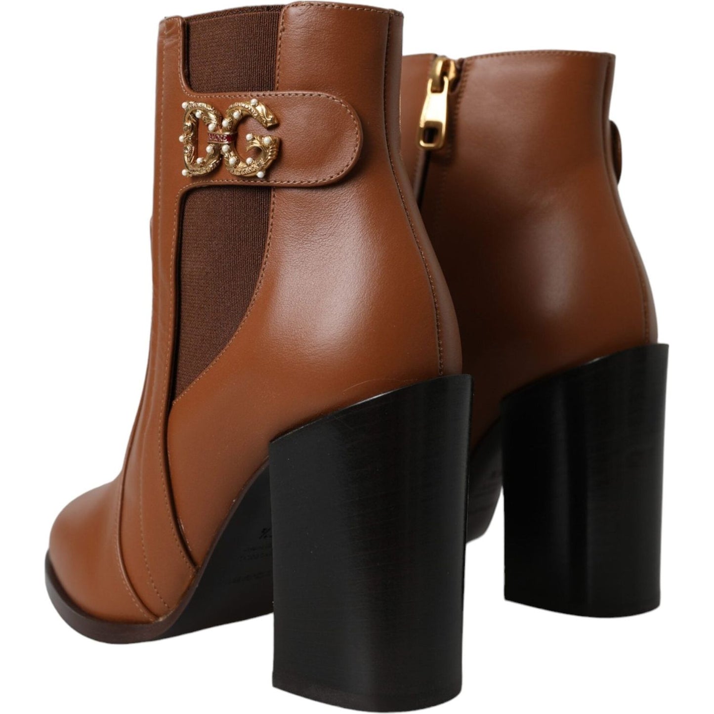 Brown Leather AMORE Heels Ankle Boots Shoes