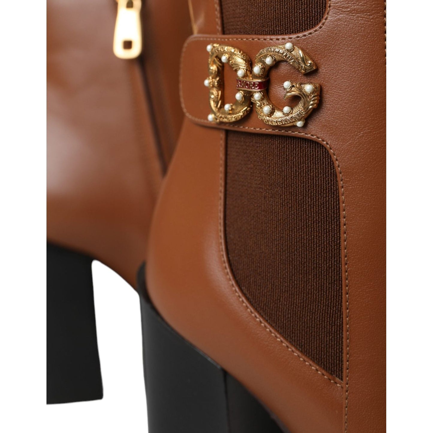 Brown Leather AMORE Heels Ankle Boots Shoes