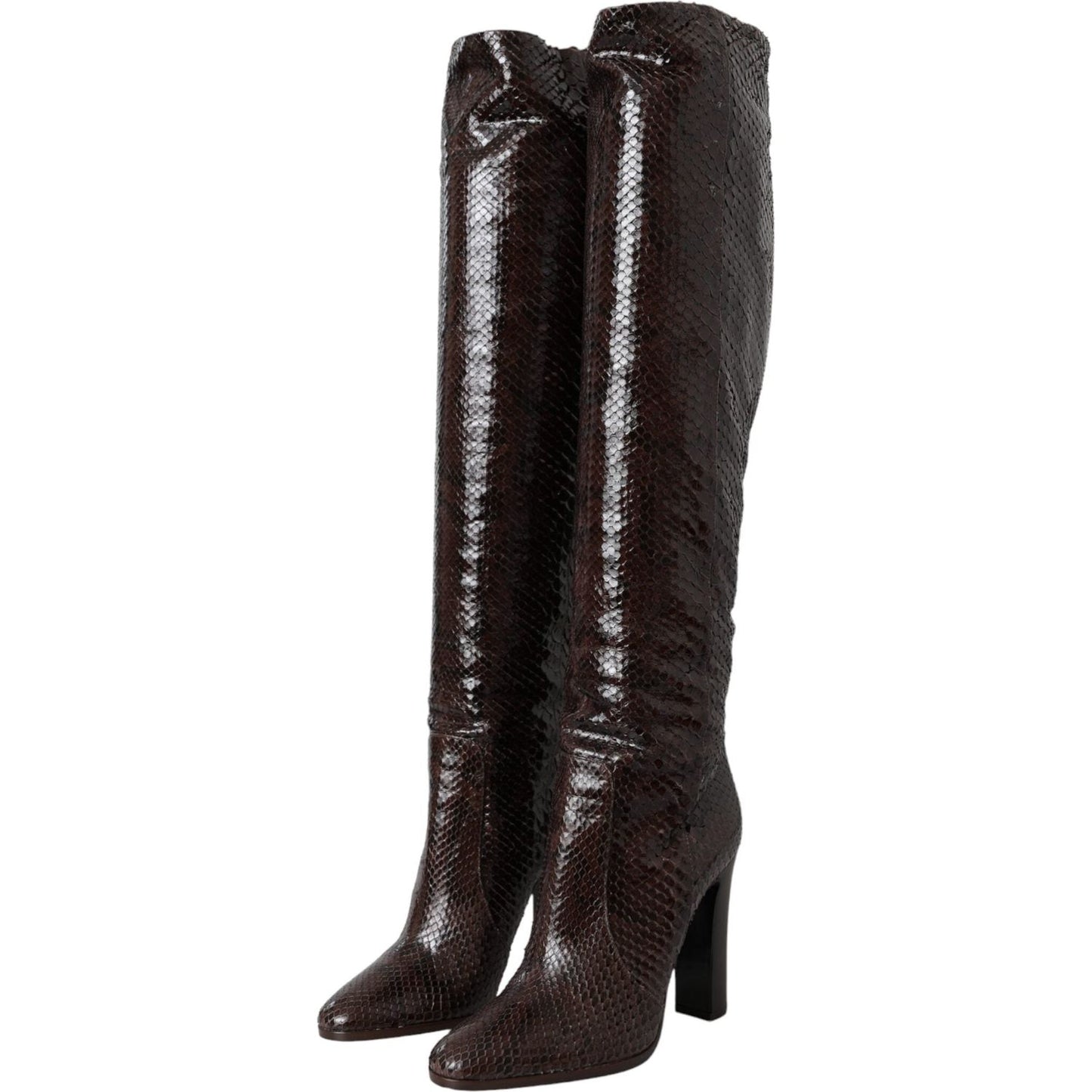 Brown Exotic Leather Heels High Boots Shoes