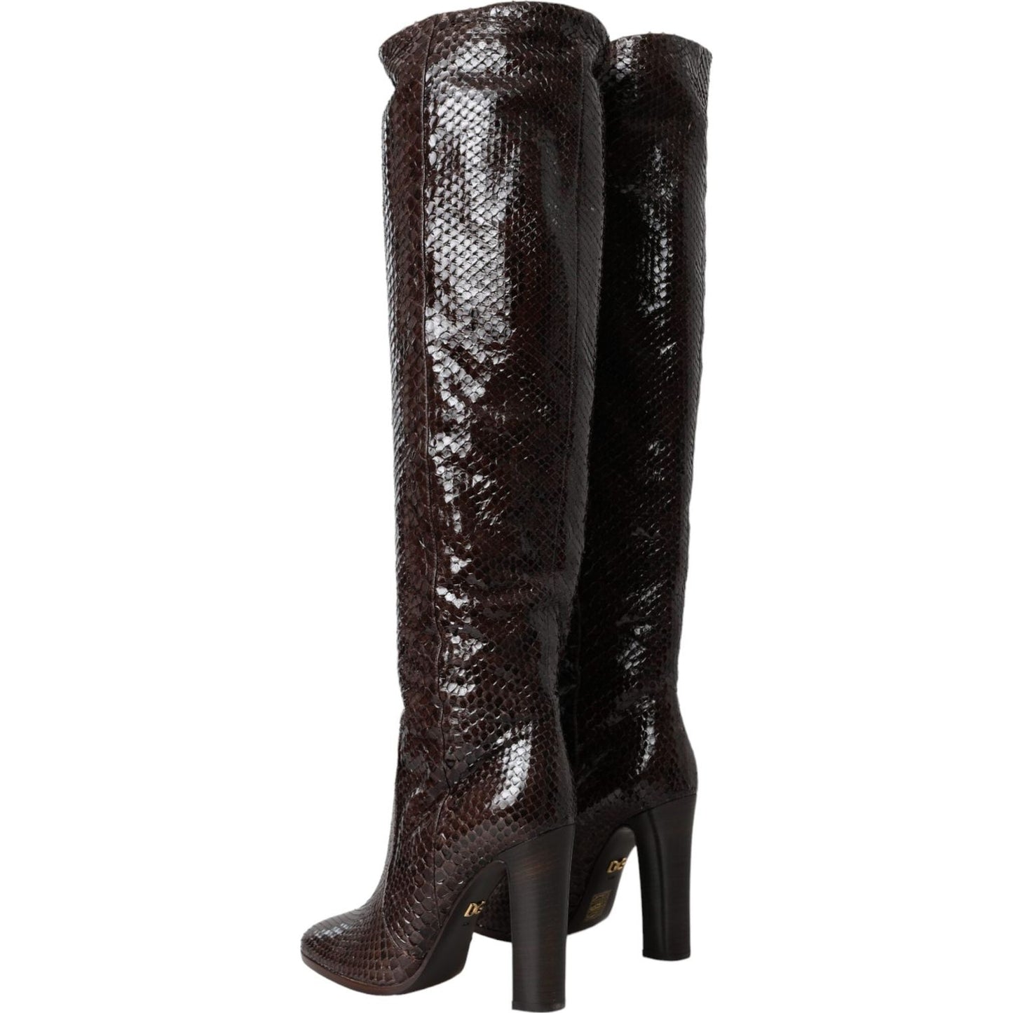 Brown Exotic Leather Heels High Boots Shoes