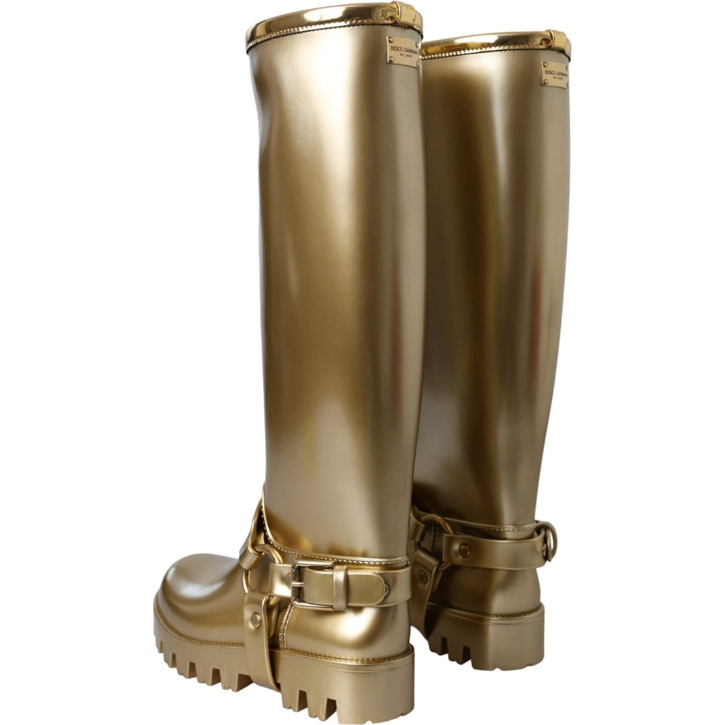 Metallic Gold Rubber PVC Rain Boots Shoes