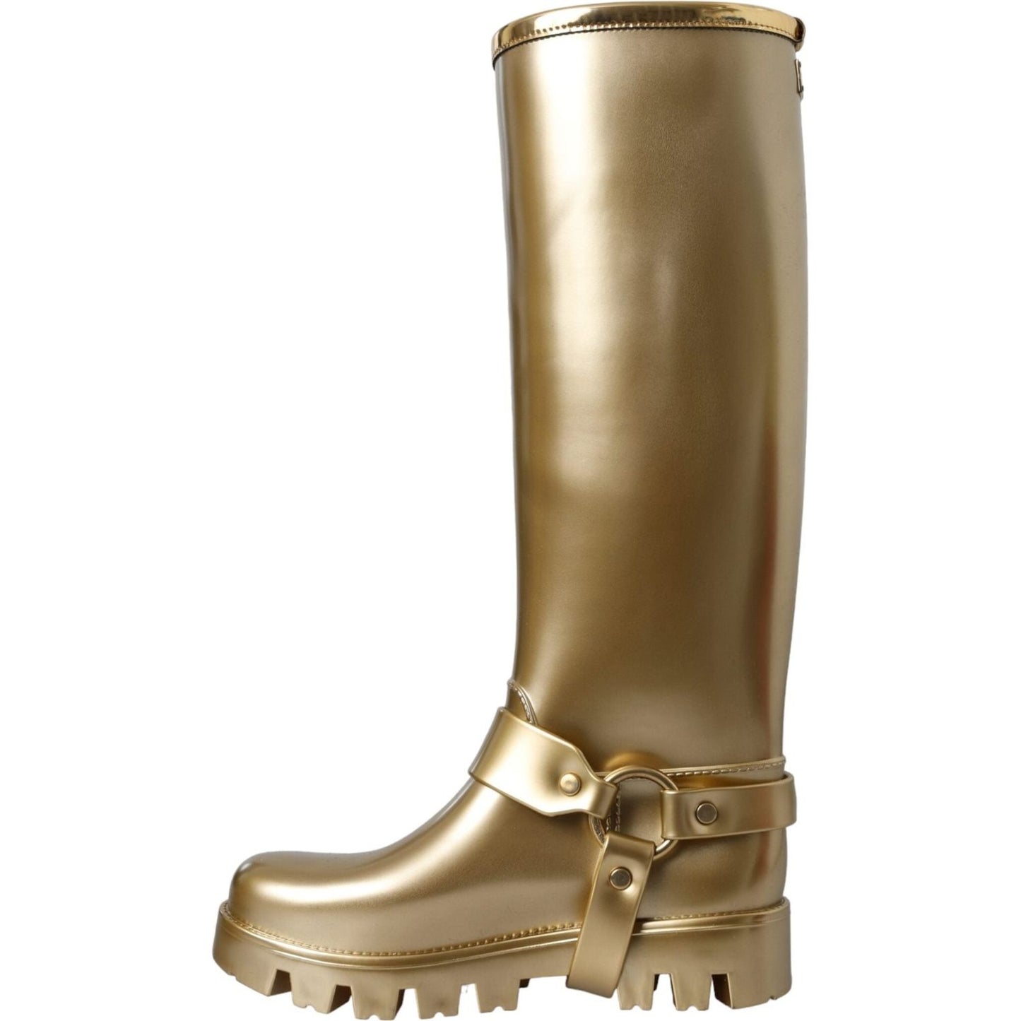 Dolce & Gabbana Metallic Gold Rubber PVC Rain Boots Shoes