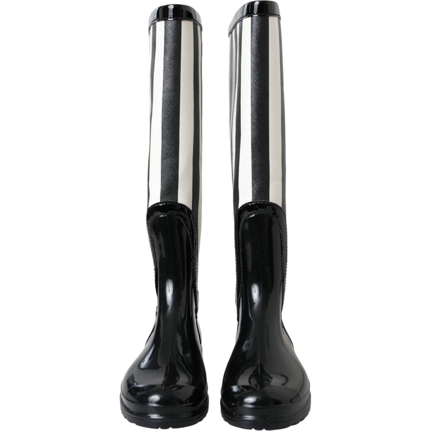 Black Rubber Knee High Flat Boots Shoes