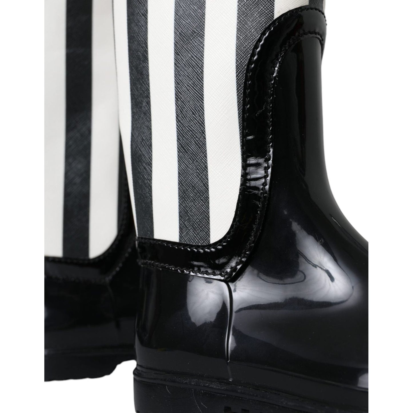 Black Rubber Knee High Flat Boots Shoes