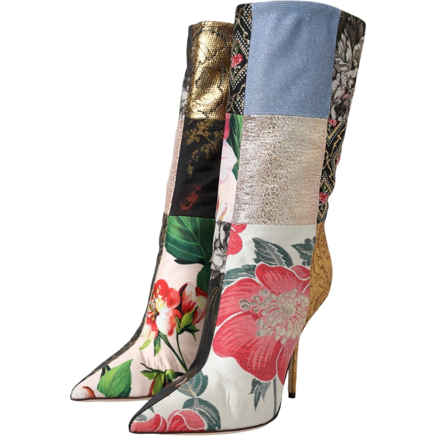 Multicolor Patchwork Print Heeled Boots Shoes