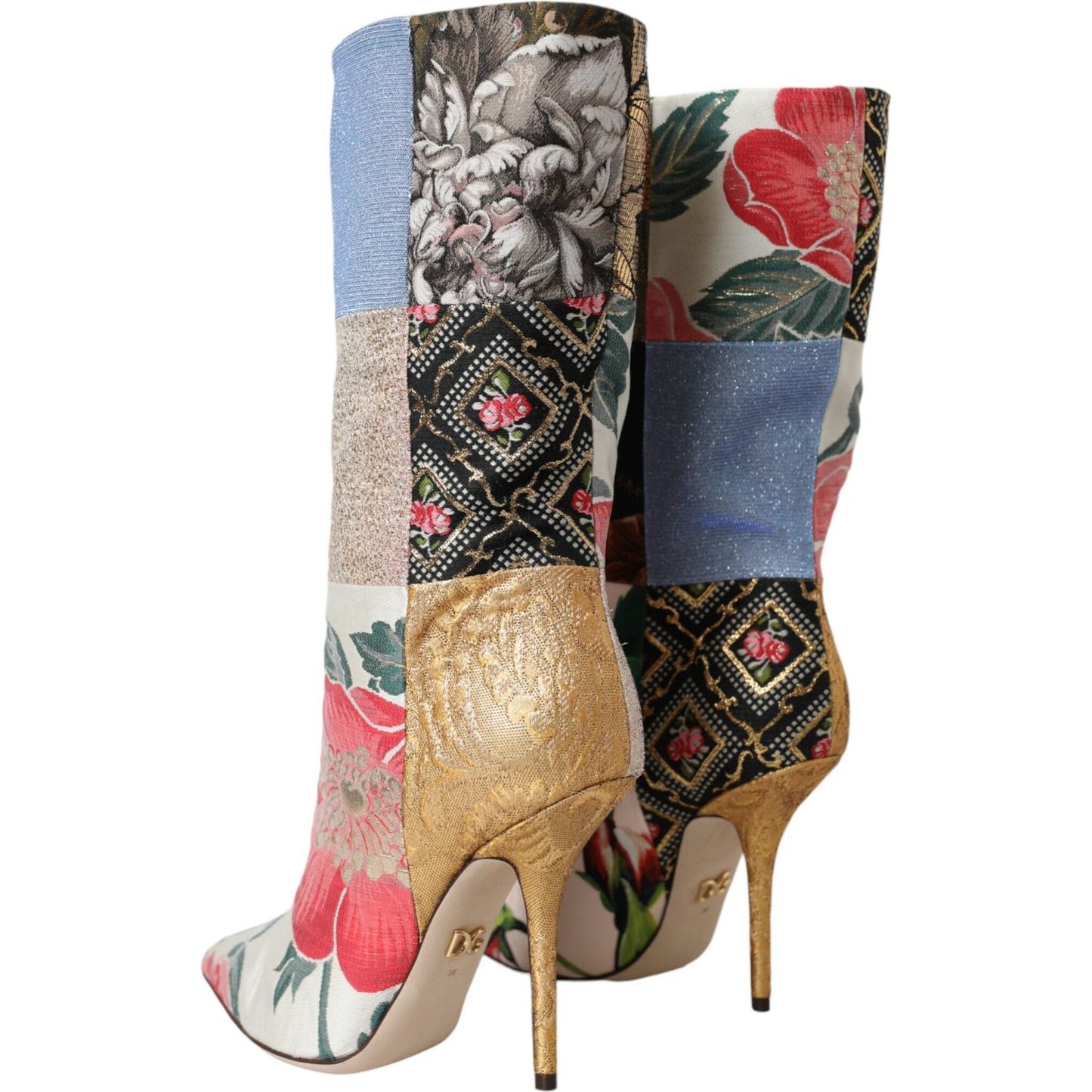 Multicolor Patchwork Print Heeled Boots Shoes