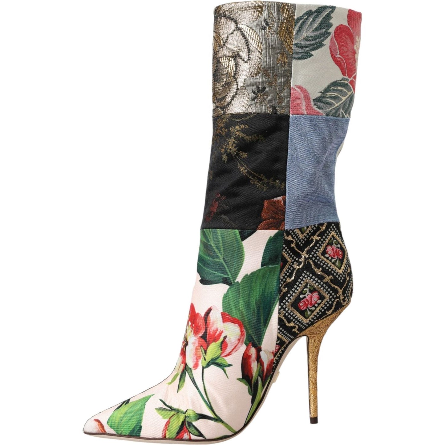 Multicolor Patchwork Print Heeled Boots Shoes