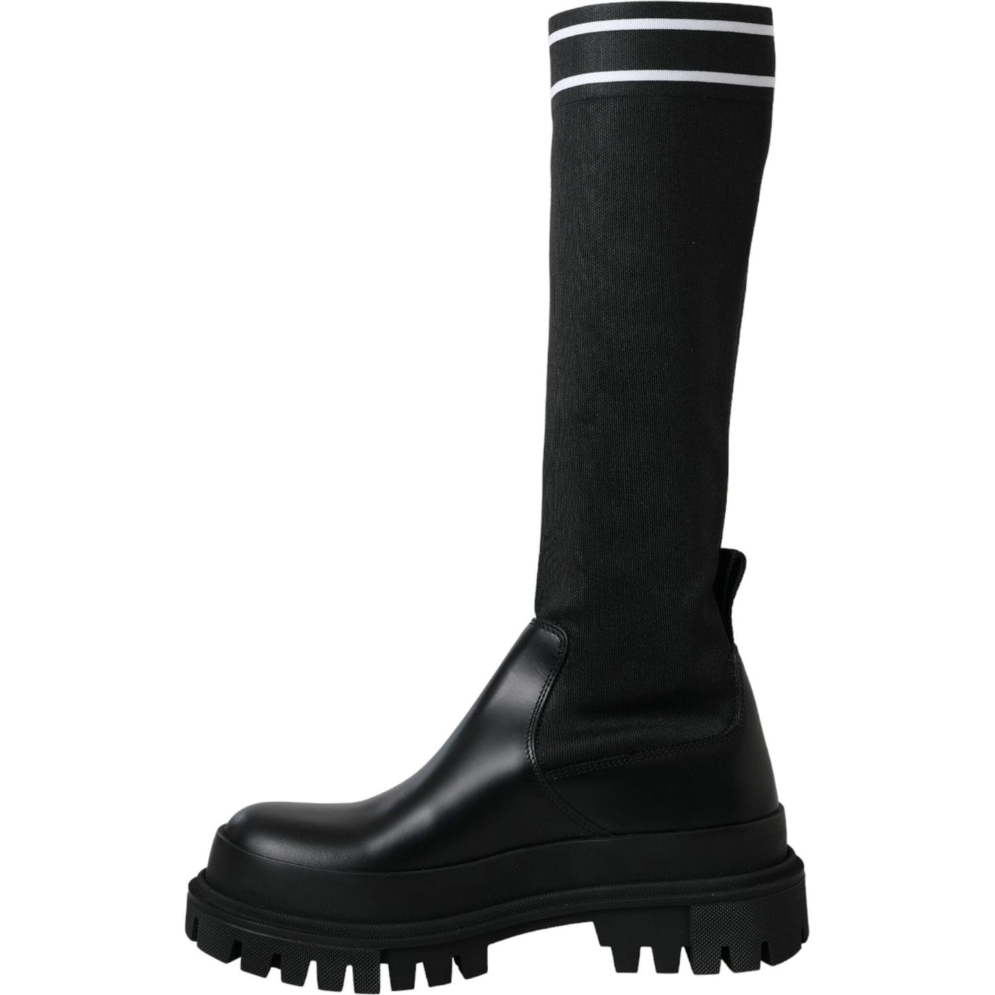 Black Leather Stretch Jersey Boots Shoes