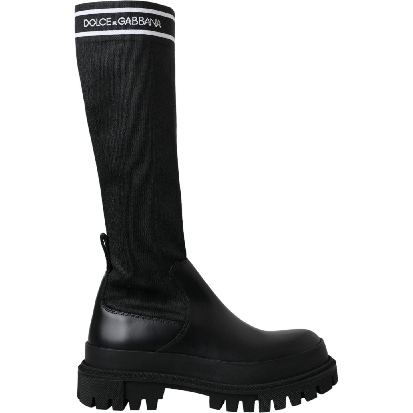 Black Leather Stretch Jersey Boots Shoes