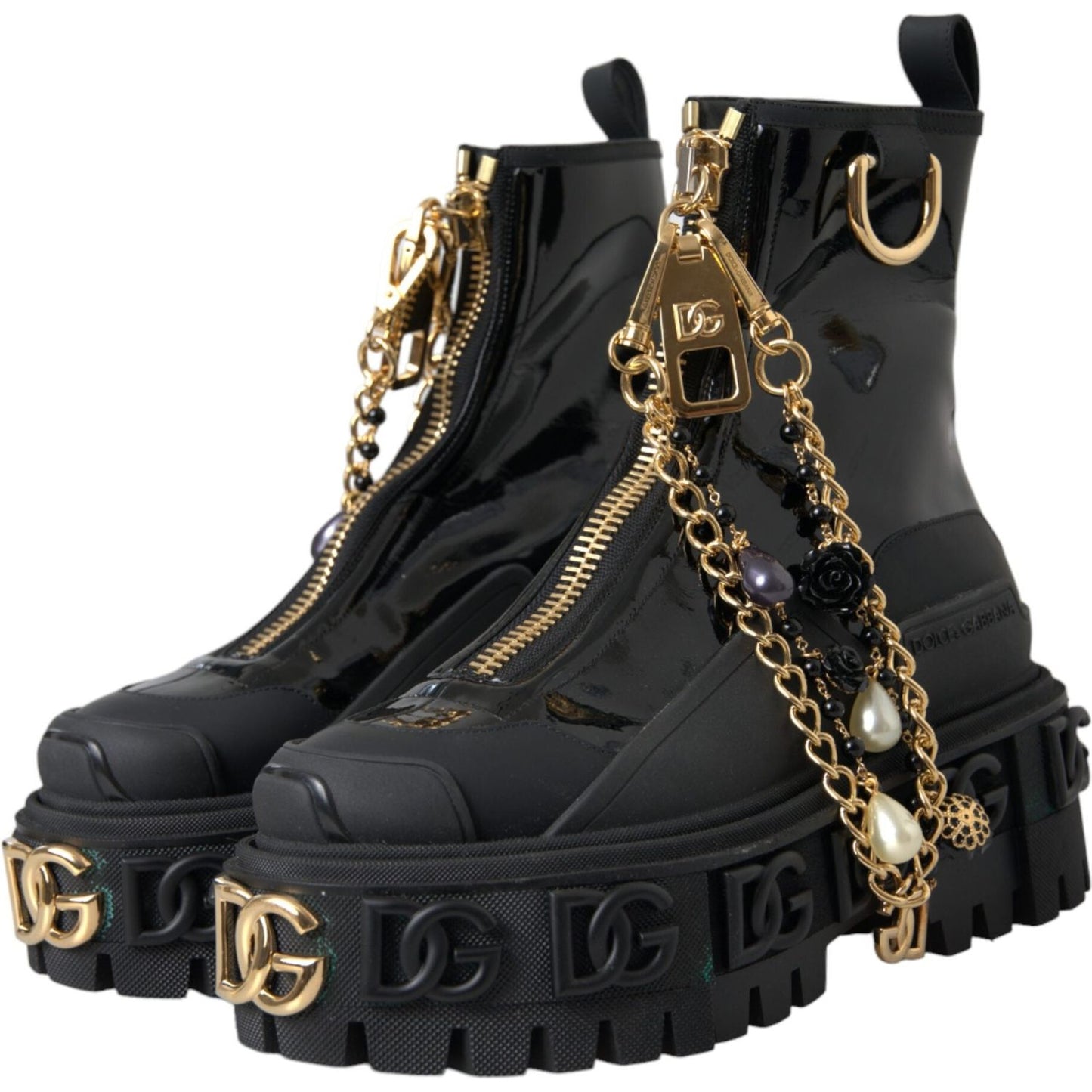 Black Rubber Embellished Trekking Boots Shoes