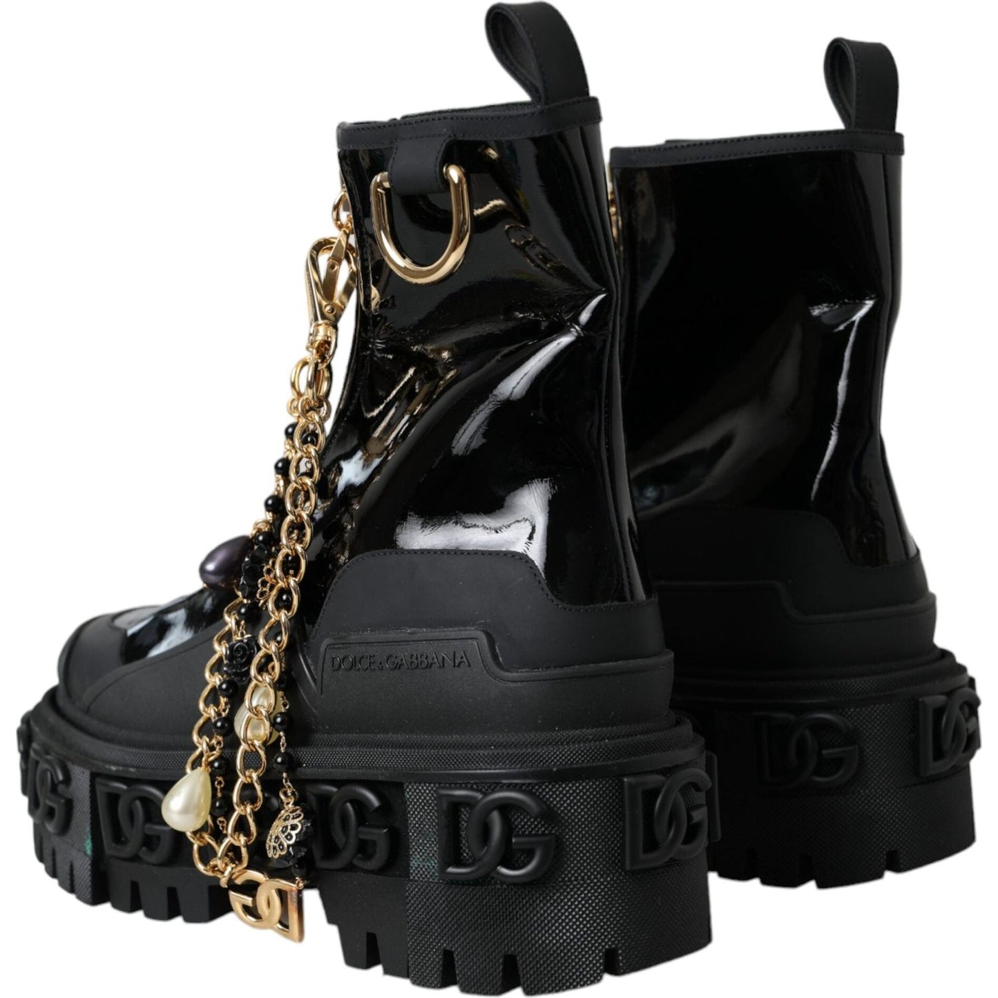 Black Rubber Embellished Trekking Boots Shoes