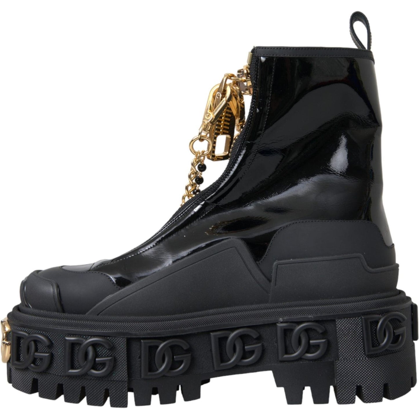 Black Rubber Embellished Trekking Boots Shoes