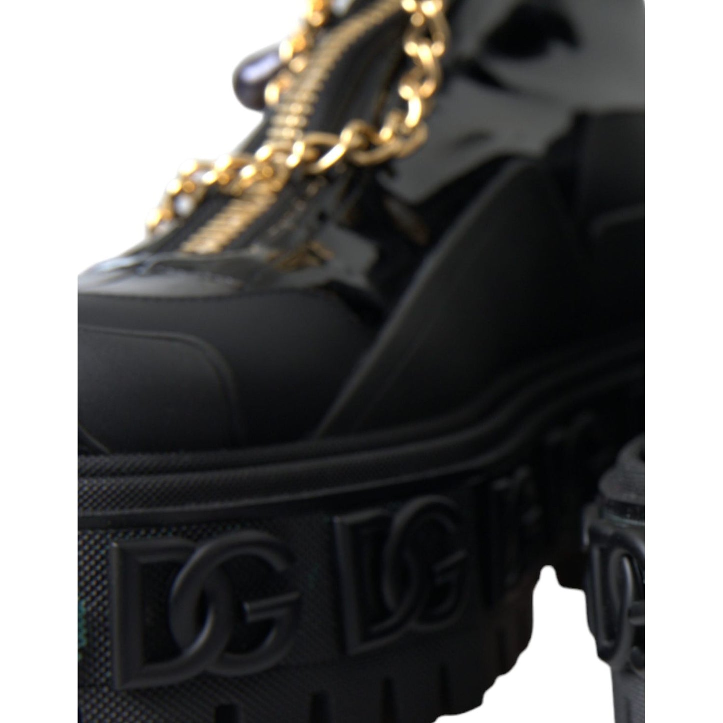 Black Rubber Embellished Trekking Boots Shoes