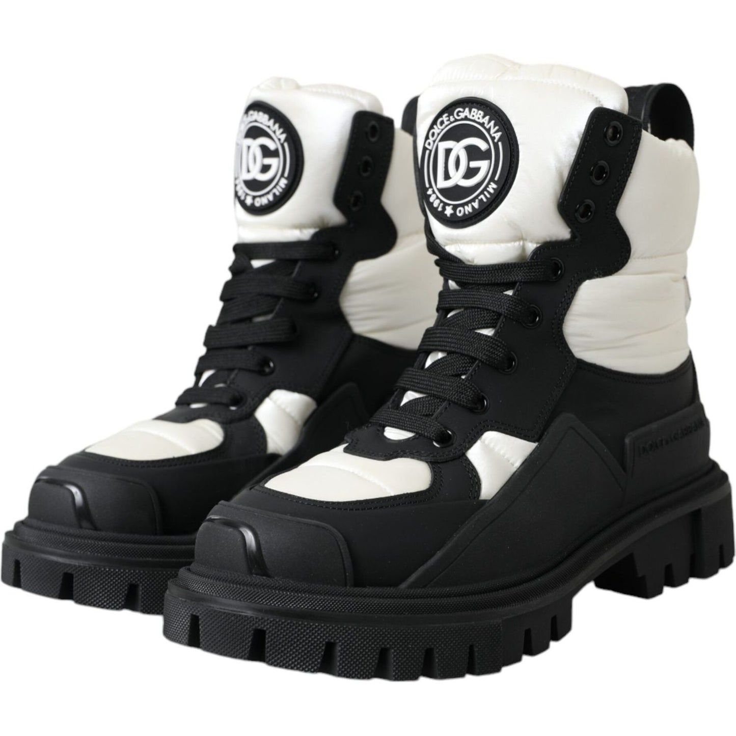 Black White Logo Padded Trekking Boots Shoes