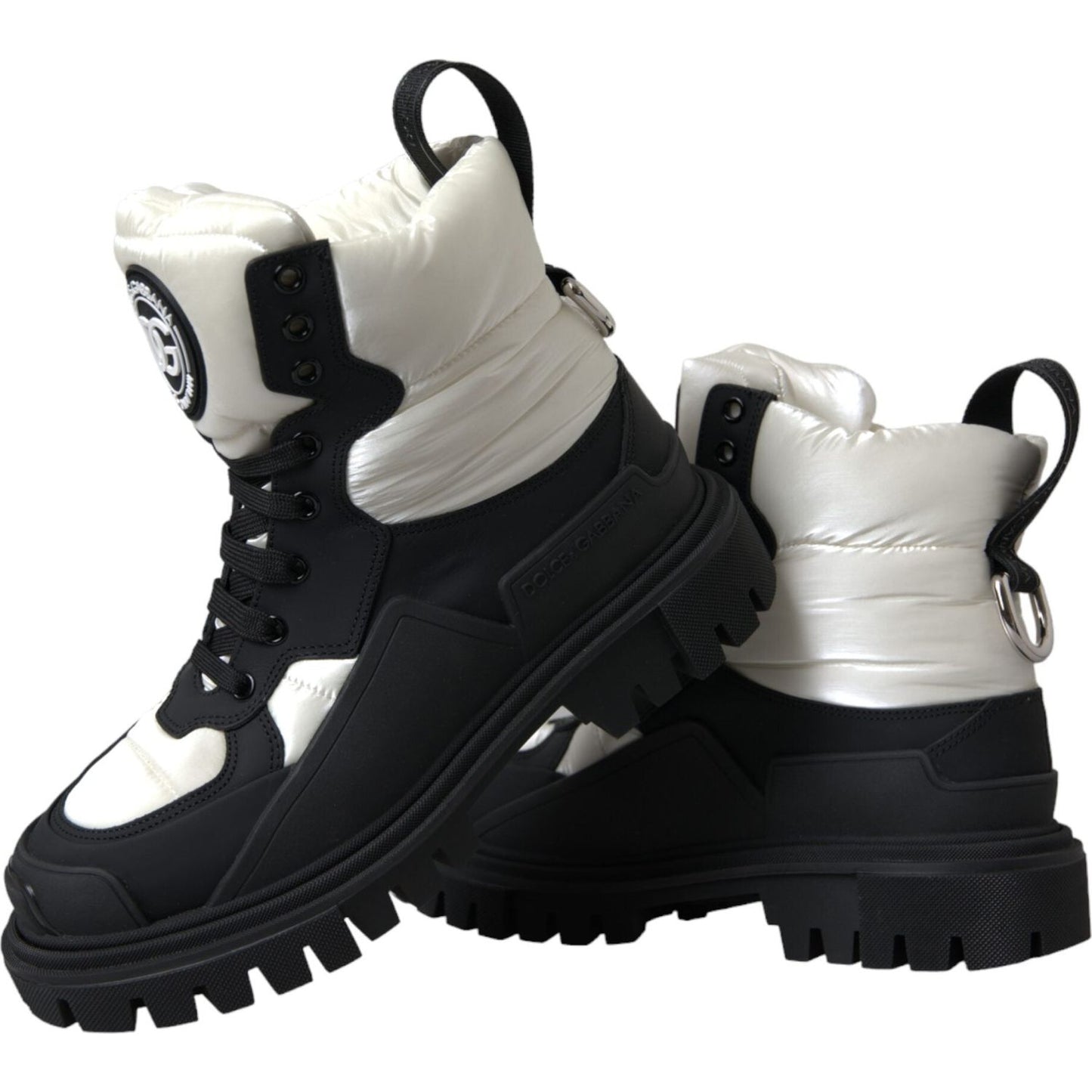 Black White Logo Padded Trekking Boots Shoes