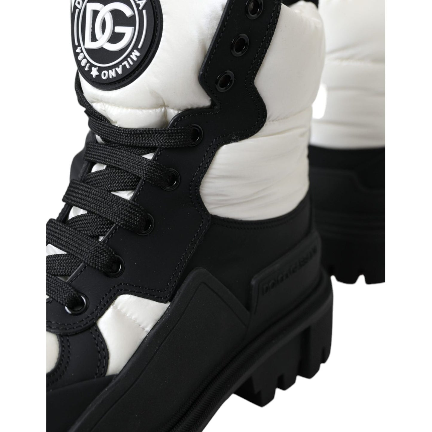 Black White Logo Padded Trekking Boots Shoes