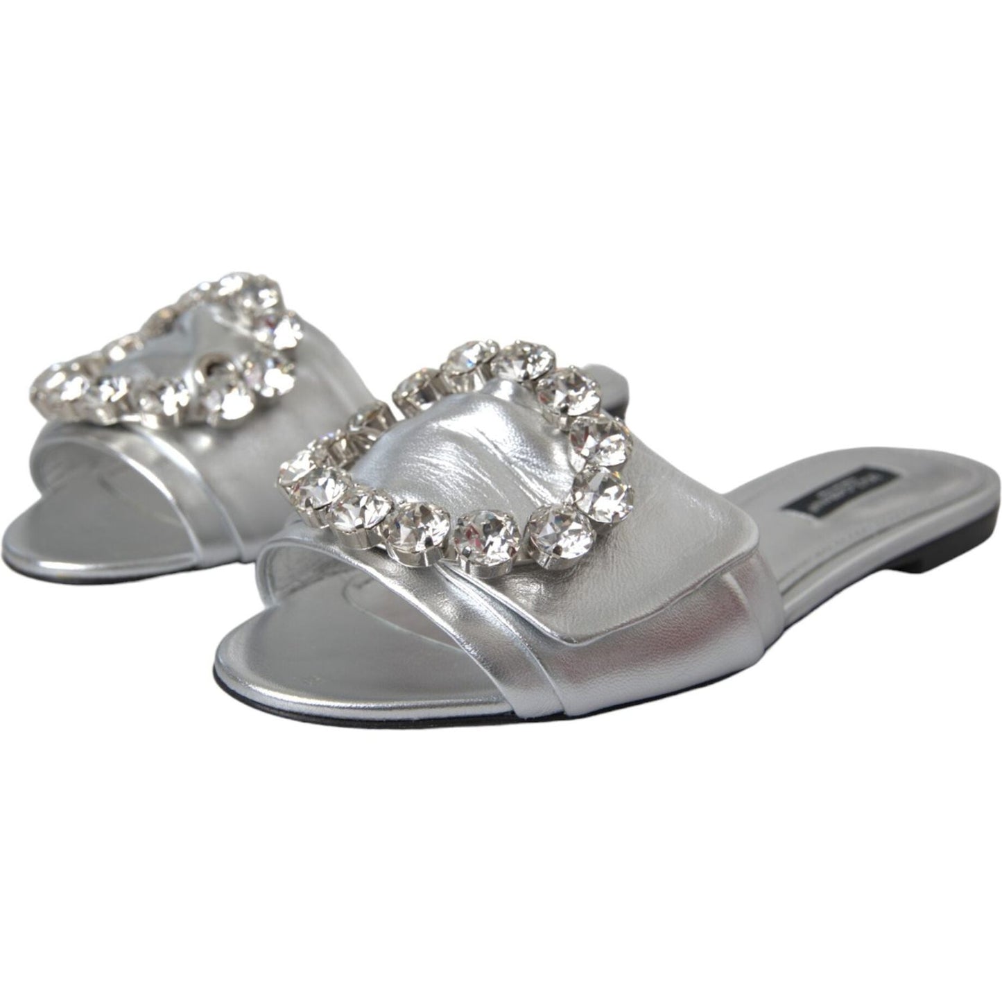 Silver Crystal Leather Flats Sandals Shoes