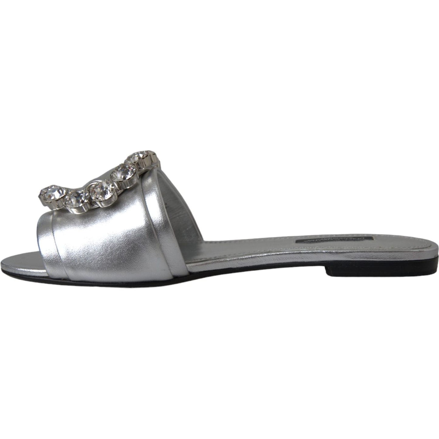 Silver Crystal Leather Flats Sandals Shoes