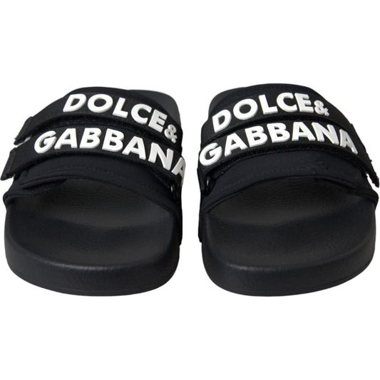 Black Logo Beachwear Flats Sandals Shoes