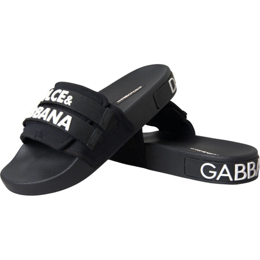 Black Logo Beachwear Flats Sandals Shoes