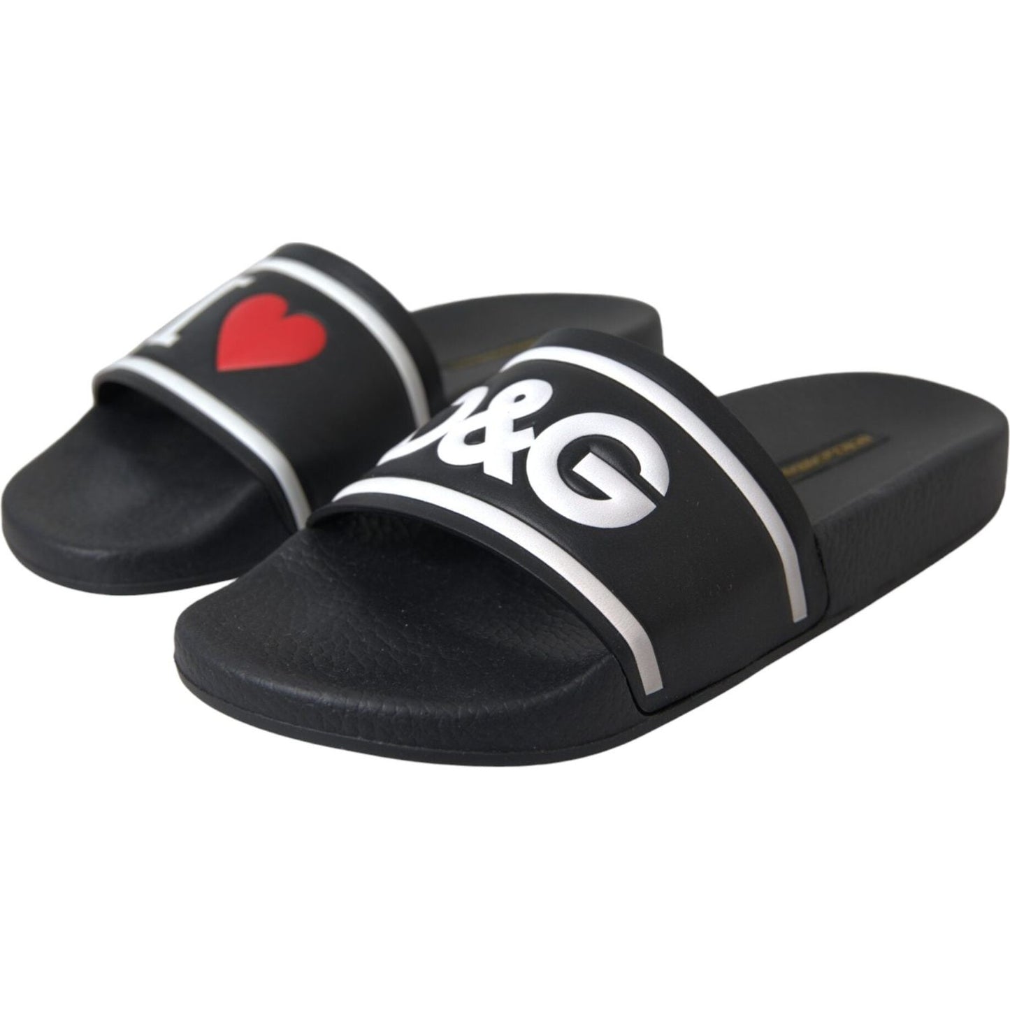 Black Leather I Love D&G Sandals Slides Shoes