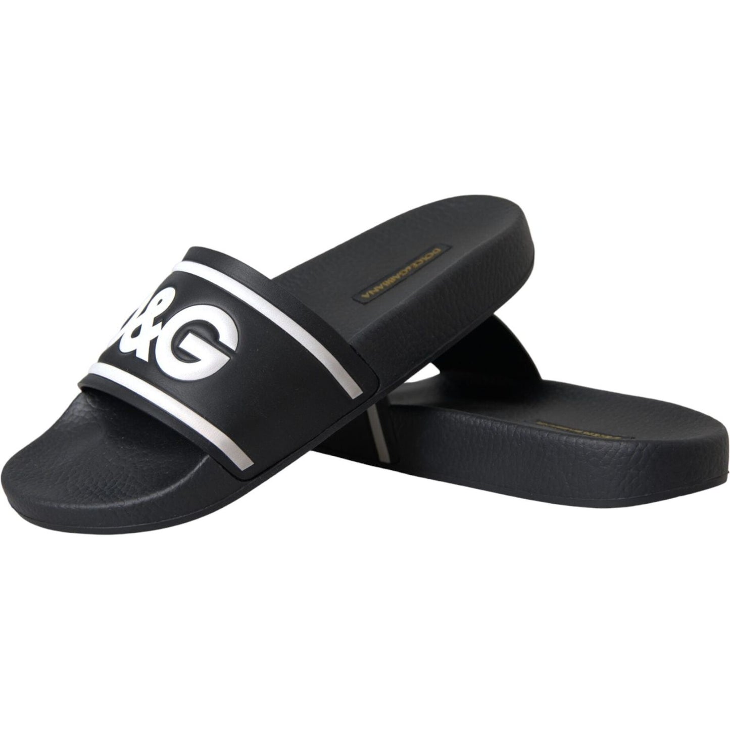 Black Leather I Love D&G Sandals Slides Shoes