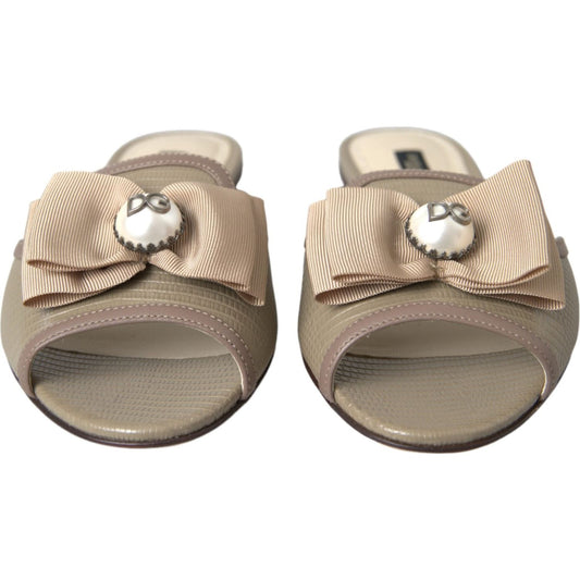 Beige Logo Pearl Flats Sandals Slides Shoes