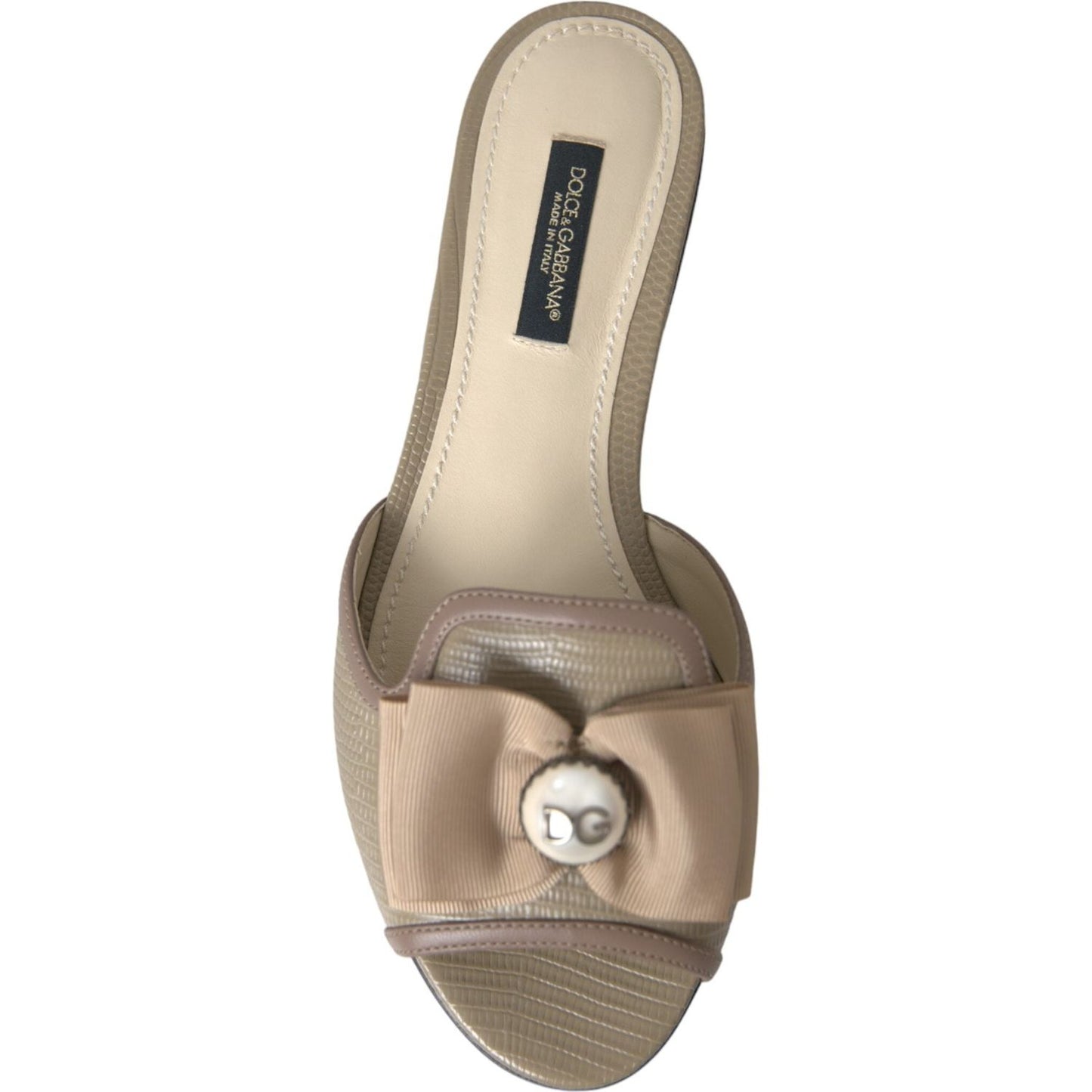 Beige Logo Pearl Flats Sandals Slides Shoes