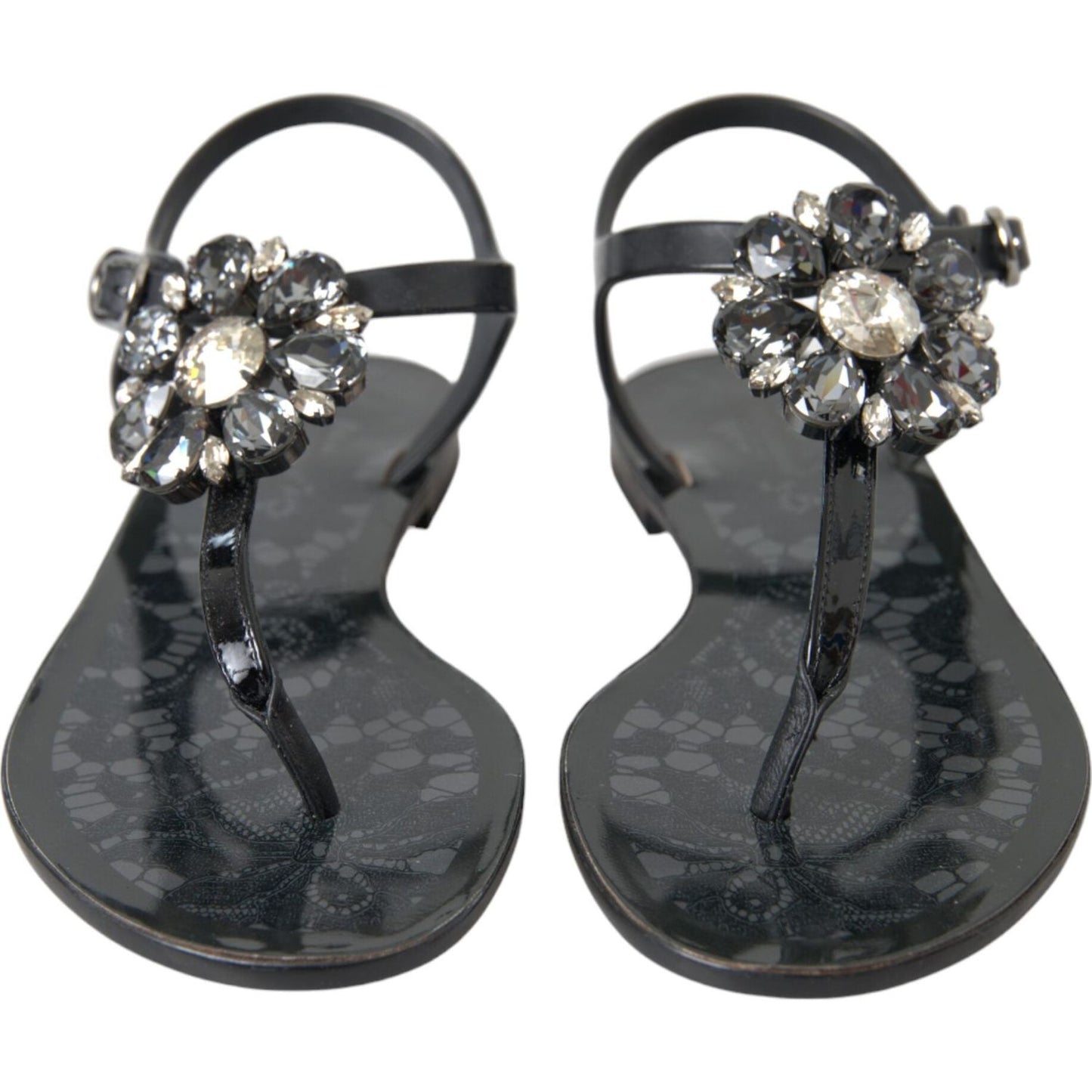 Black Crystal Flats Sandals Flip Flops Shoes