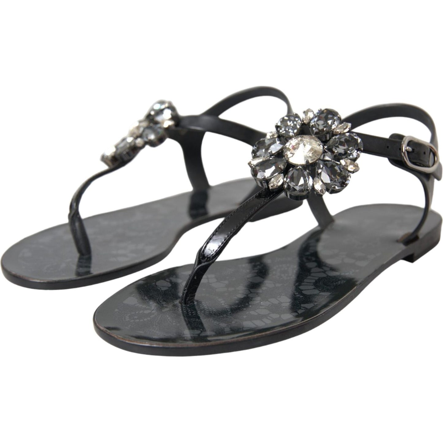 Black Crystal Flats Sandals Flip Flops Shoes