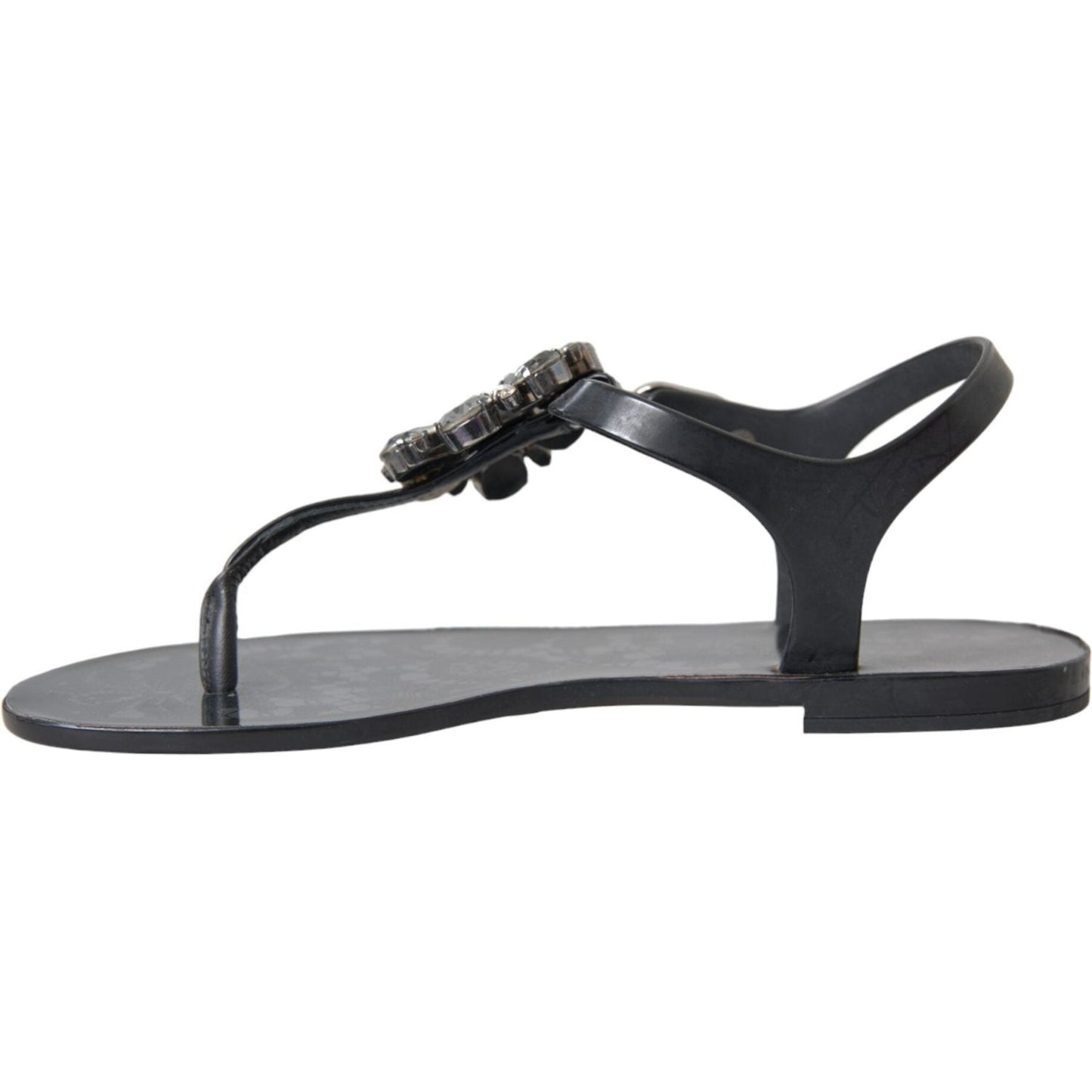 Black Crystal Flats Sandals Flip Flops Shoes